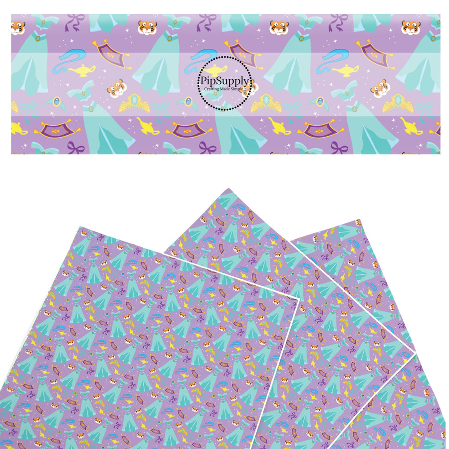 These magical princess themed faux leather sheets contain the following design elements: princess dresses, bows, and tiaras on a purple pattern. Our CPSIA compliant faux leather sheets or rolls can be used for all types of crafting projects.