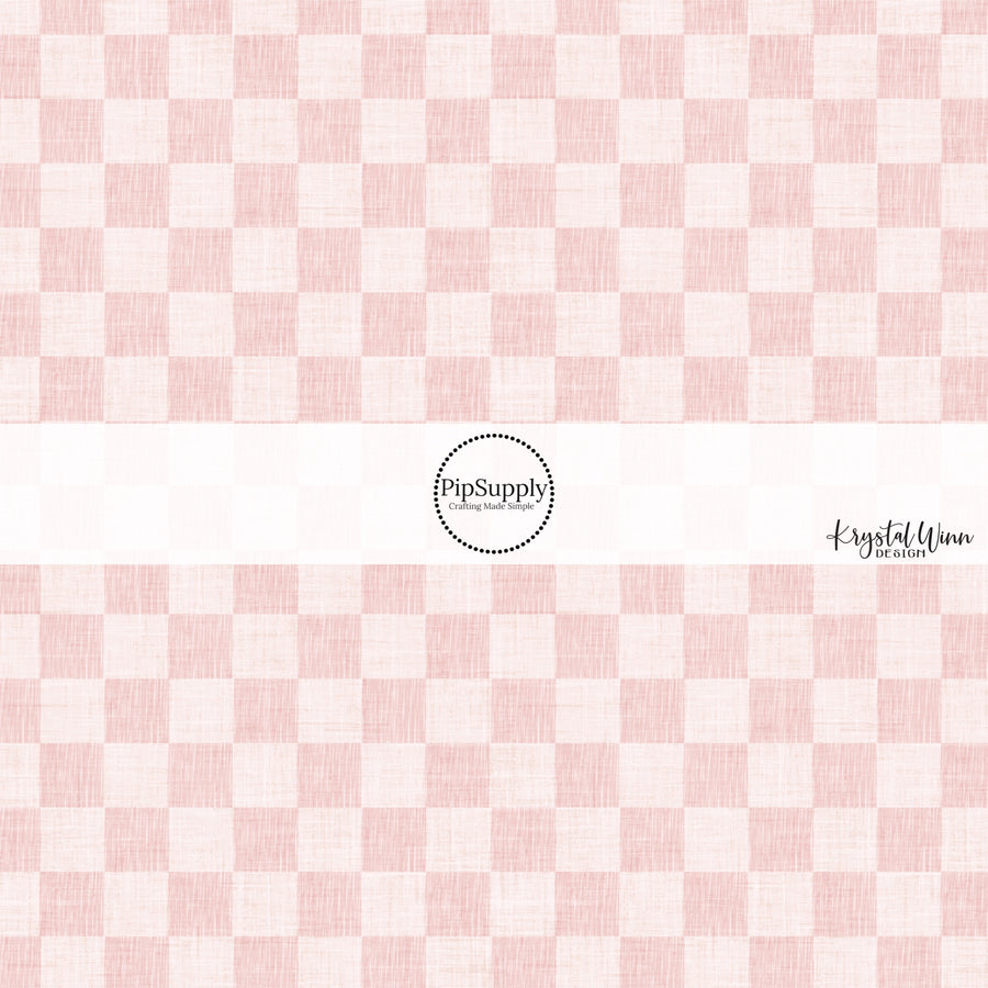 This Easter fabric by the yard features light pink linen checker pattern. This fun pattern fabric can be used for all your sewing and crafting needs!