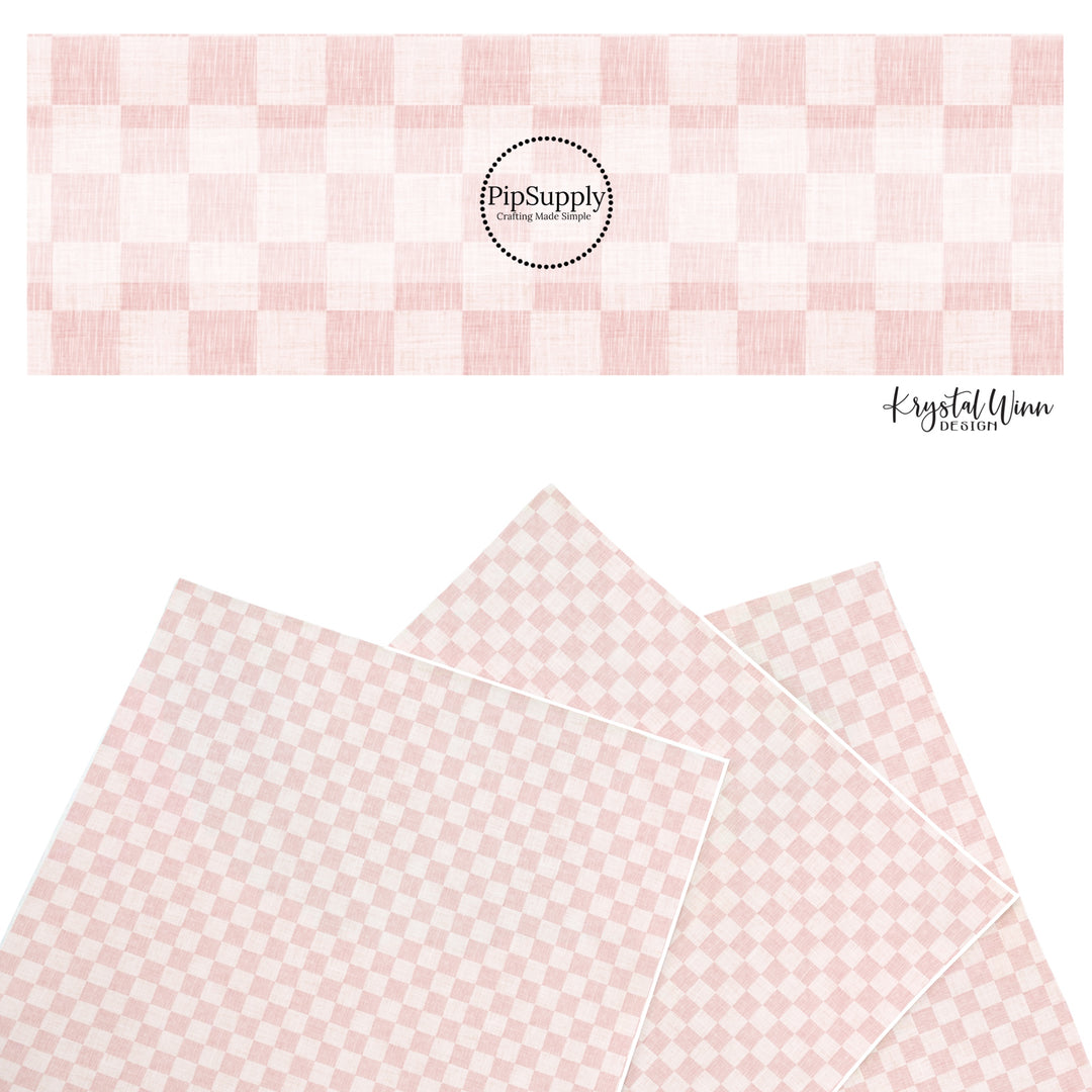 These Easter themed faux leather sheets contain the following design elements: light pink linen checker pattern. Our CPSIA compliant faux leather sheets or rolls can be used for all types of crafting projects.