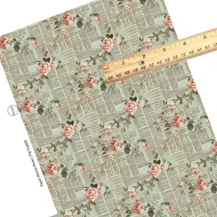 These floral themed faux leather sheets contain the following design elements: paper mache roses on green. Our CPSIA compliant faux leather sheets or rolls can be used for all types of crafting projects.