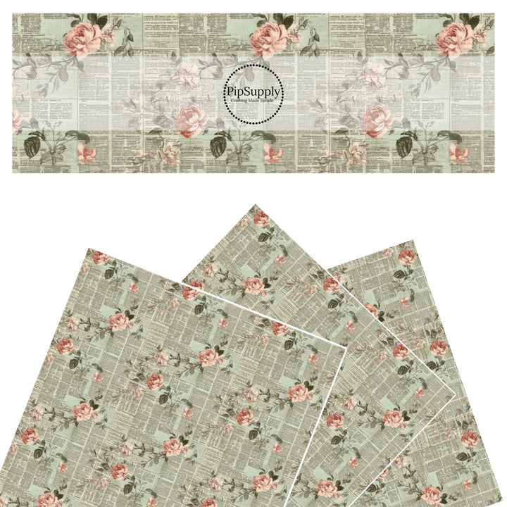 These floral themed faux leather sheets contain the following design elements: paper mache roses on green. Our CPSIA compliant faux leather sheets or rolls can be used for all types of crafting projects.