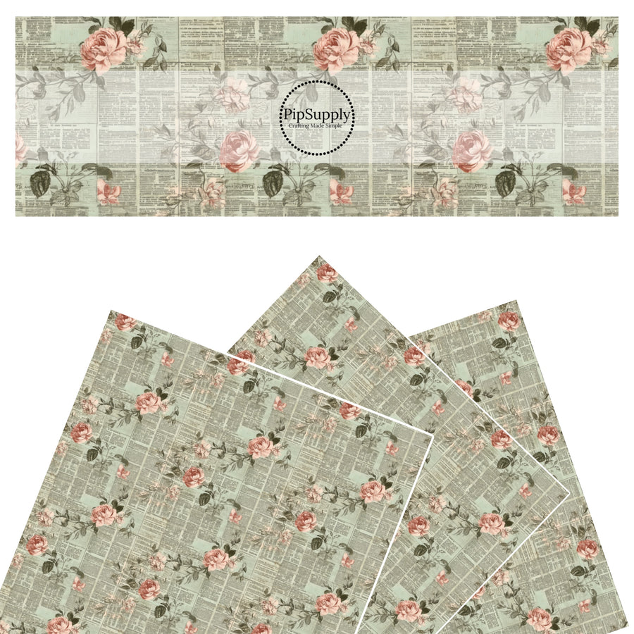 These floral themed faux leather sheets contain the following design elements: paper mache roses on green. Our CPSIA compliant faux leather sheets or rolls can be used for all types of crafting projects.