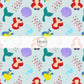 This ocean inspired fabric by the yard features the following design: red headed mermaid, yellow flounder fish, and sea shells on light blue. This fun themed fabric can be used for all your sewing and crafting needs!