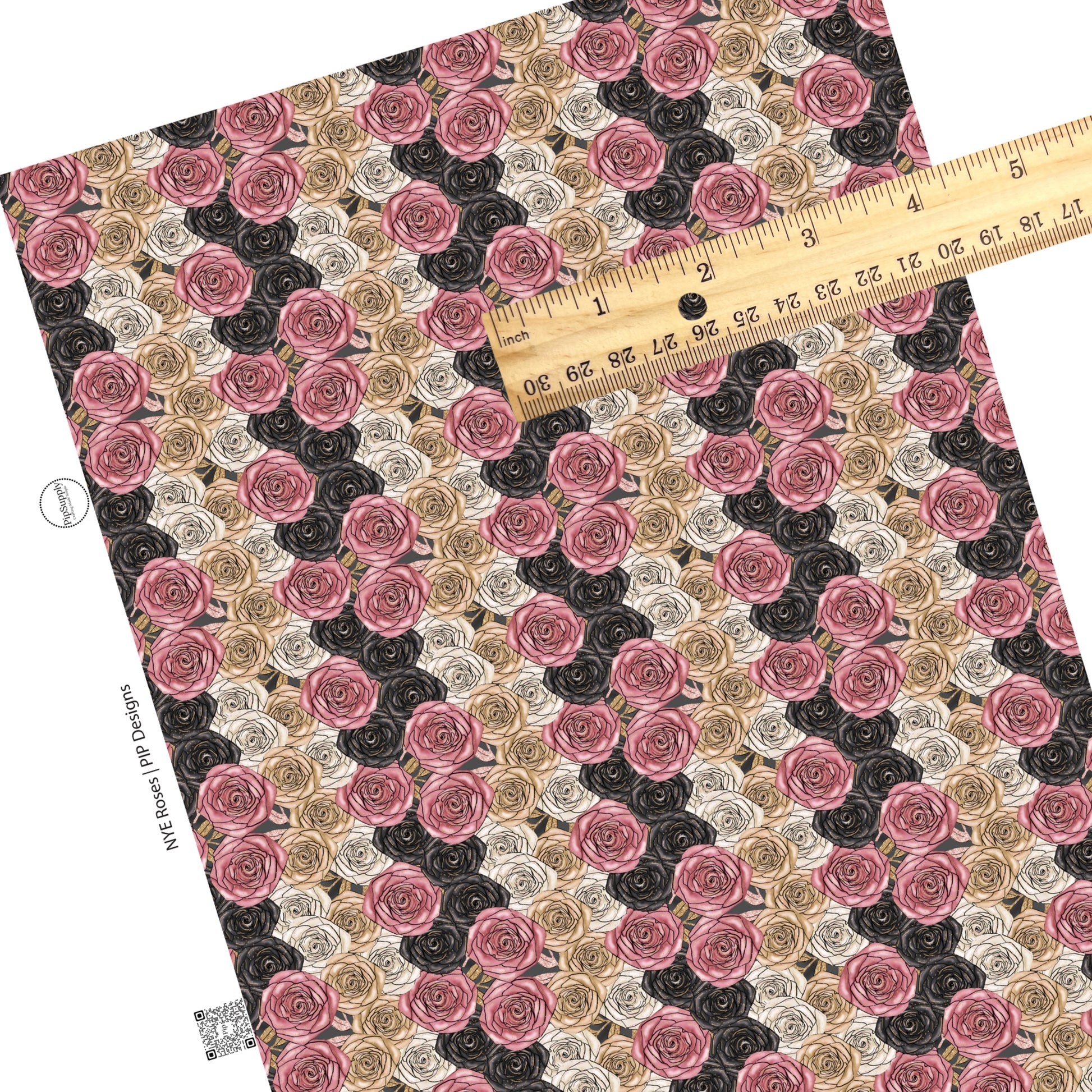 Pink, black, cream, and gold roses faux leather sheets
