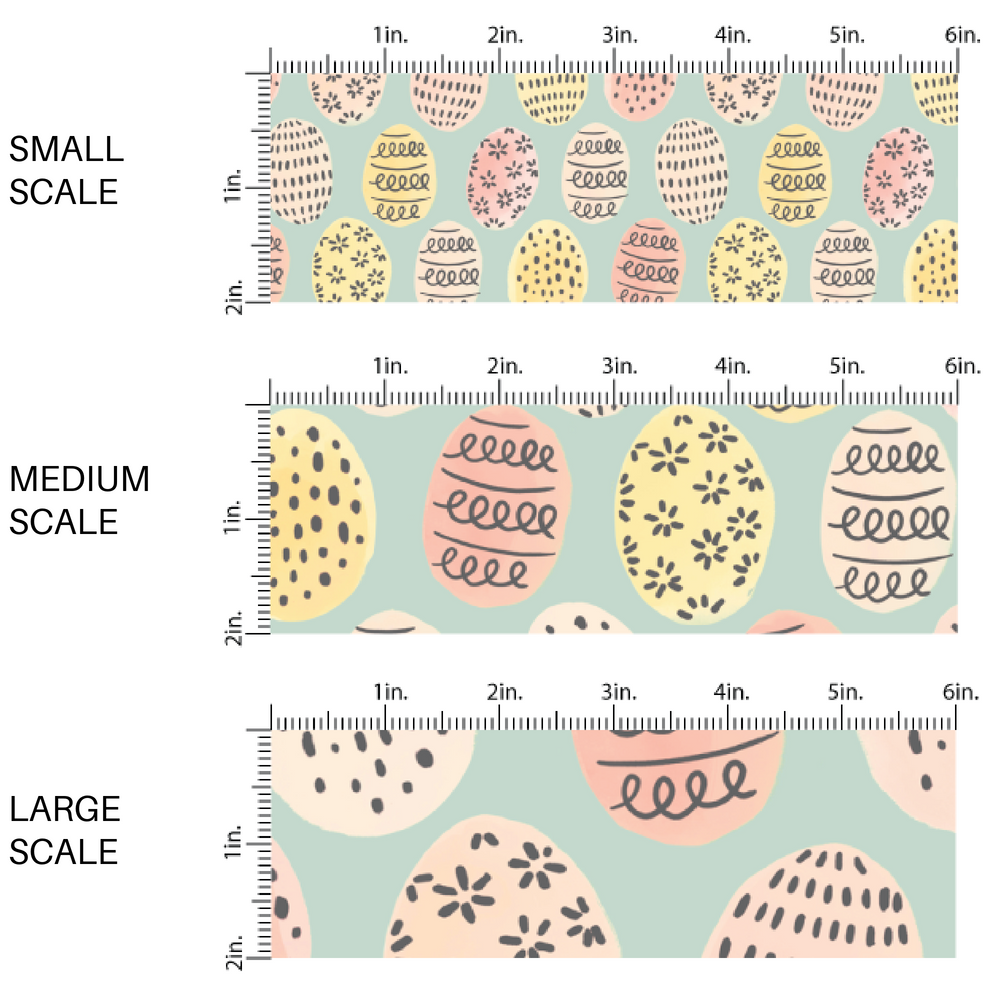 Patterned Eggs on Sea-Foam Green Fabric by the Yard scaled image guide.