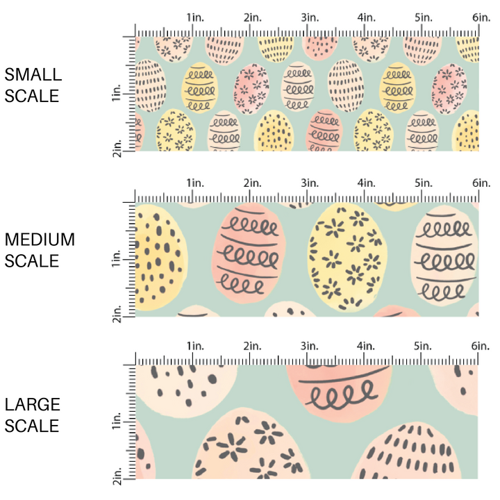 Patterned Eggs on Sea-Foam Green Fabric by the Yard scaled image guide.