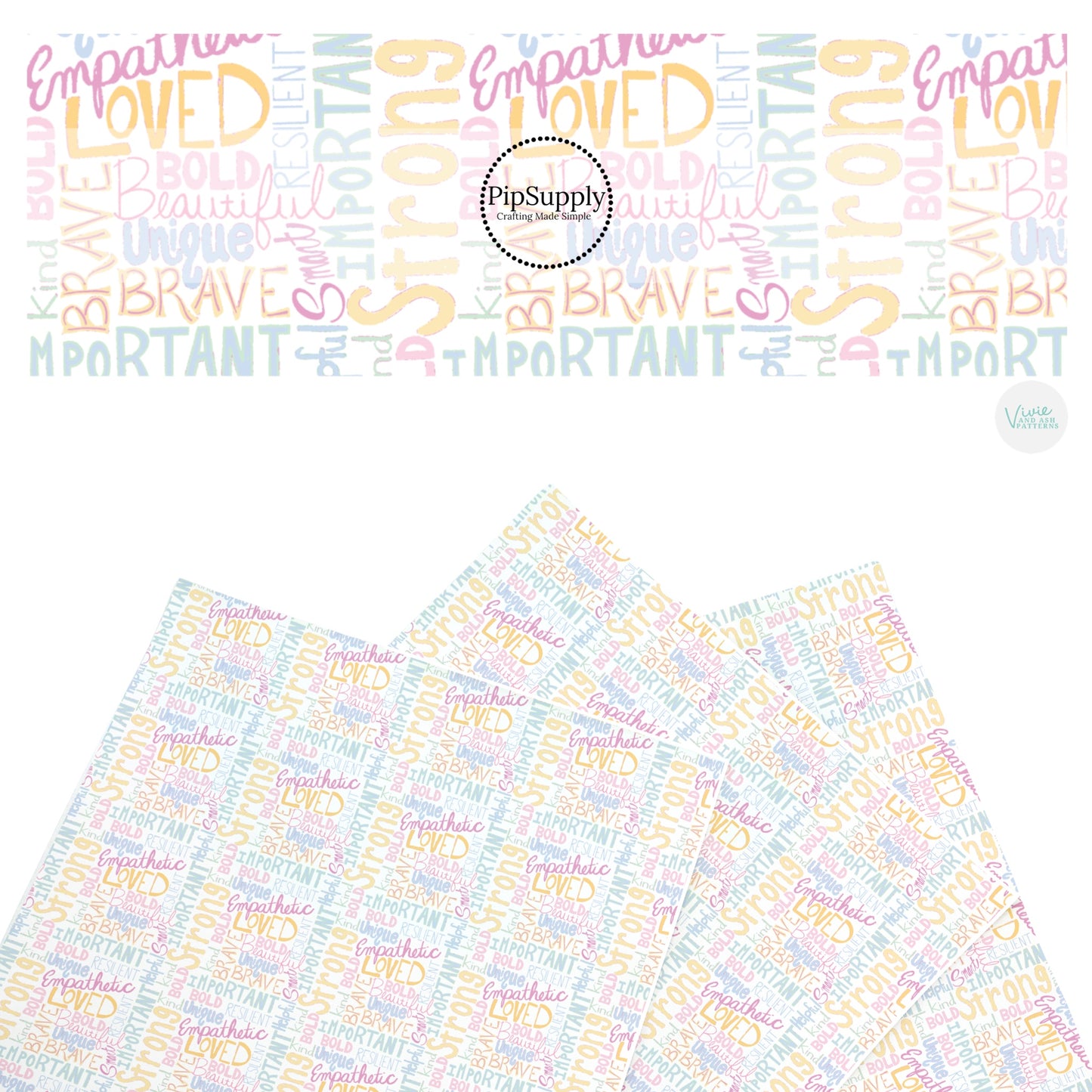 These summer faux leather sheets contain the following design elements: pastel affirmation words on cream. Our CPSIA compliant faux leather sheets or rolls can be used for all types of crafting projects.