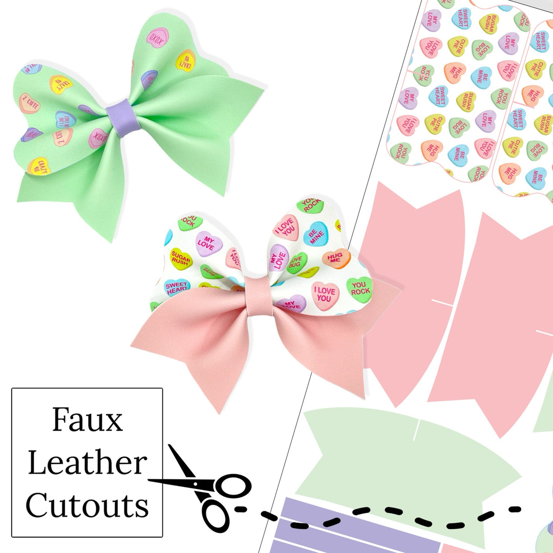 Pastel Candy Hearts Loveable Faux Leather DIY Hair Bows