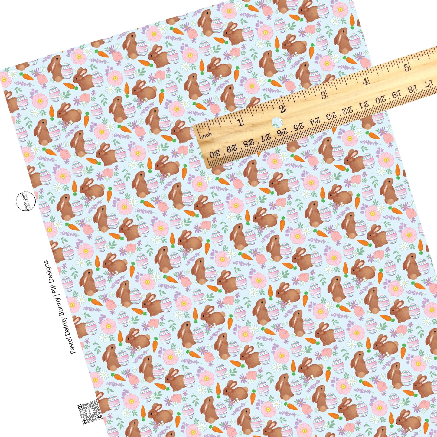 These Easter pattern themed faux leather sheets contain the following design elements: Easter eggs, bunnies, carrots, and flowers on light blue. Our CPSIA compliant faux leather sheets or rolls can be used for all types of crafting projects.