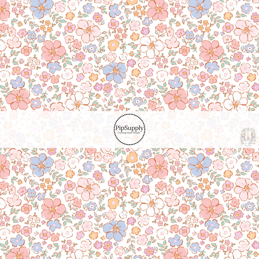 These spring fabric by the yard features pastel floral patterns. This fun pattern fabric can be used for all your sewing and crafting needs!