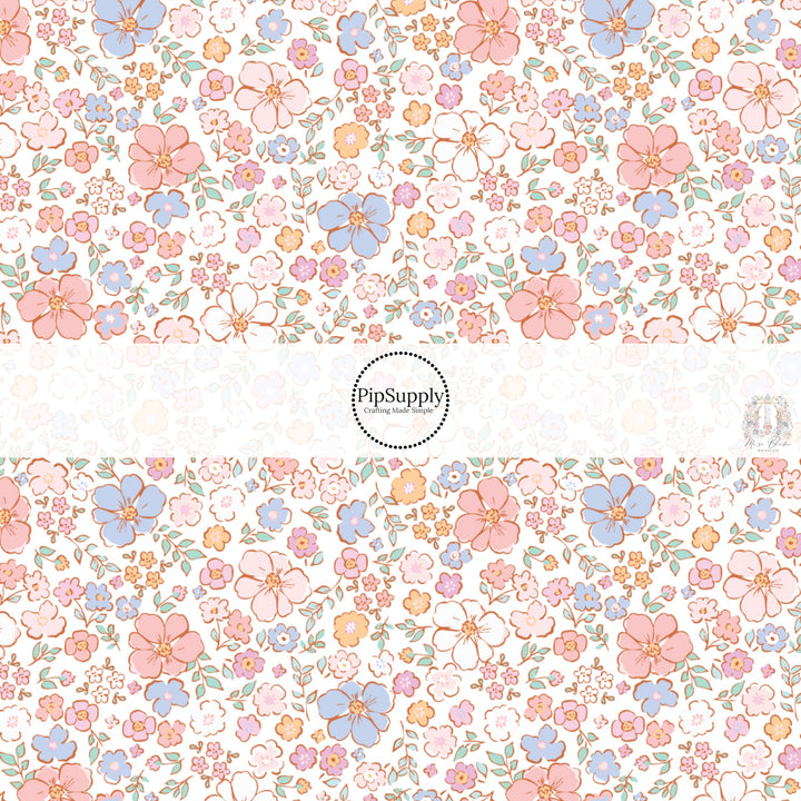 These spring fabric by the yard features pastel floral patterns. This fun pattern fabric can be used for all your sewing and crafting needs!