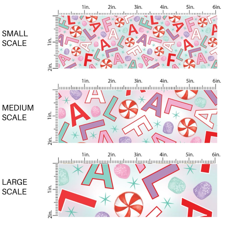 These Christmas themed pattern fabric by the yard features the following design elements: pastel "FA LA LA". This fun themed fabric can be used for all your sewing and crafting needs!