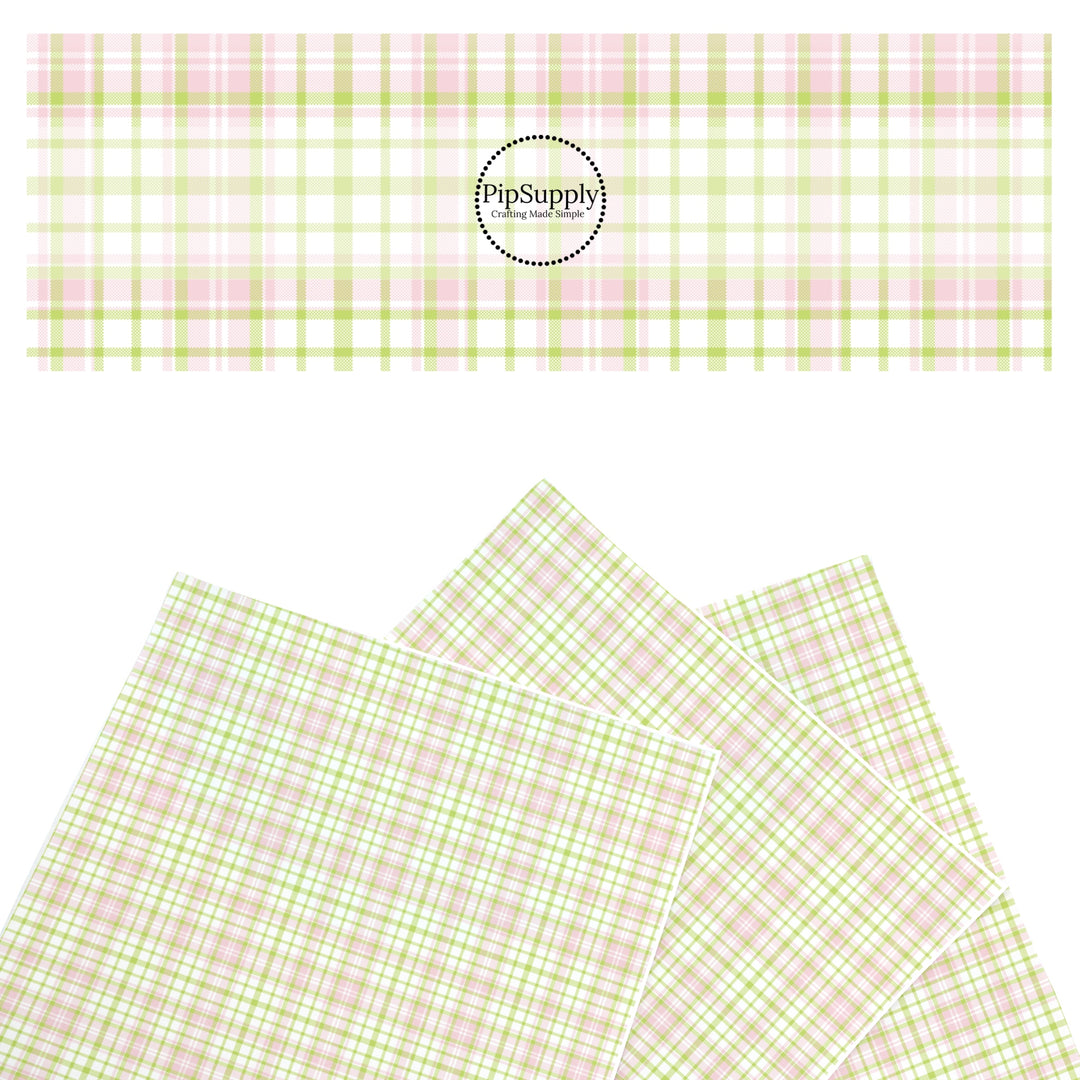 These spring themed faux leather sheets contain the following design elements: pink and green plaid pattern. Our CPSIA compliant faux leather sheets or rolls can be used for all types of crafting projects.