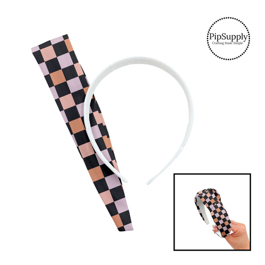 Black, purple, pink, and orange checker knotted headband kit