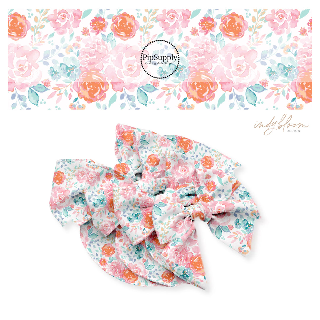 These summer and spring floral bow strips with beautiful leaves and flowers in the color of light pink, peach, light blush, orange, purple, lavender, and green are great for personal use or to sell.