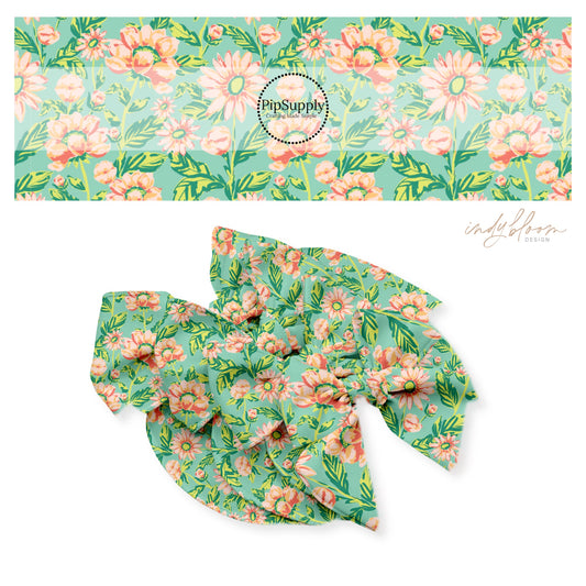 These summer and spring floral bow strips with beautiful leaves and flowers in the color of light pink, peach, and light green are great for personal use or to sell.