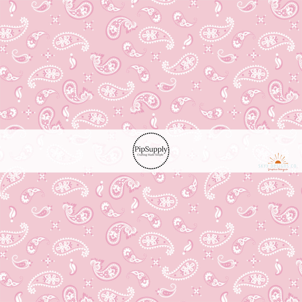 Pastel pink bandana pattern western themed hair bow strips. 