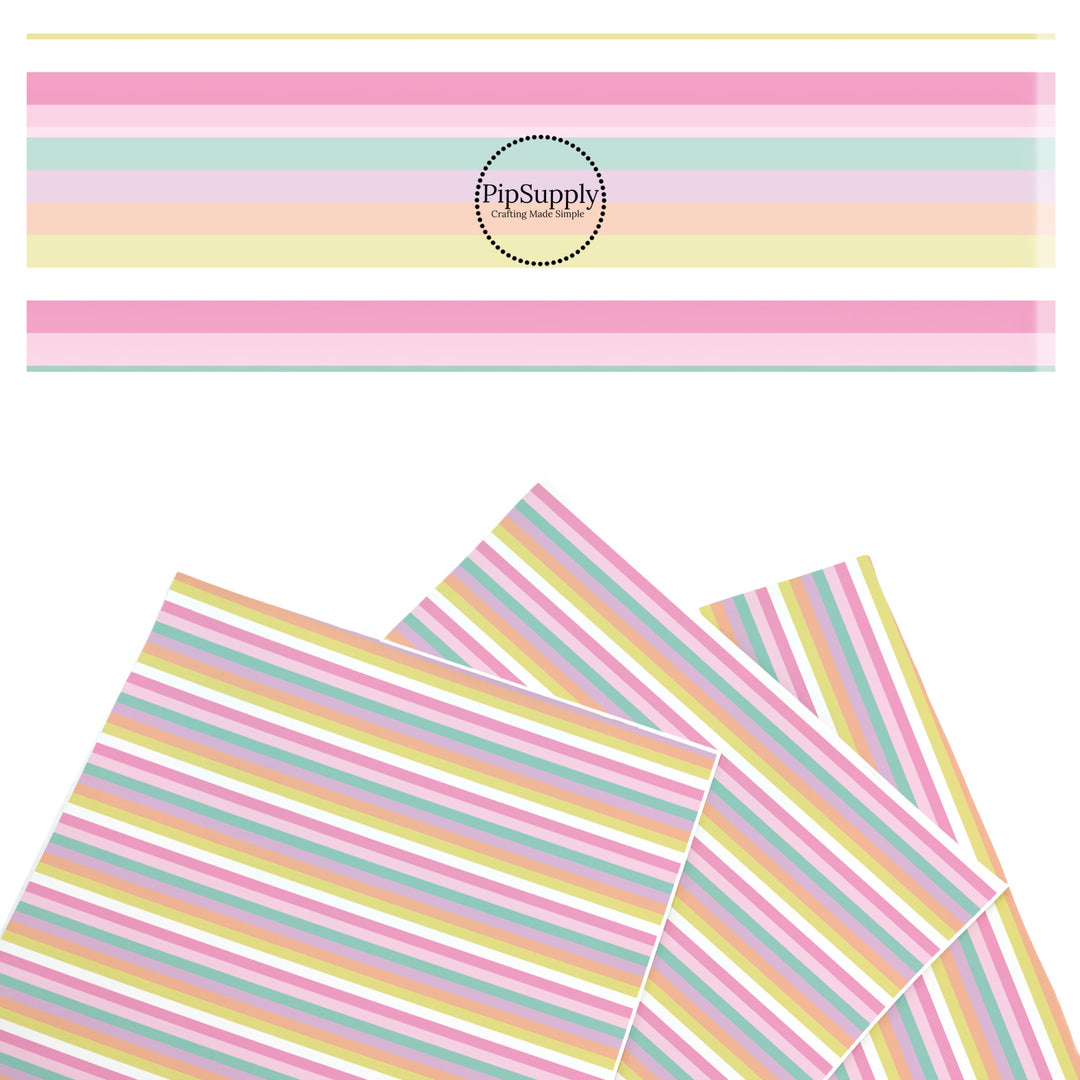 These holiday faux leather sheets contain the following design elements: pastel rainbow stripes. Our CPSIA compliant faux leather sheets or rolls can be used for all types of crafting projects.