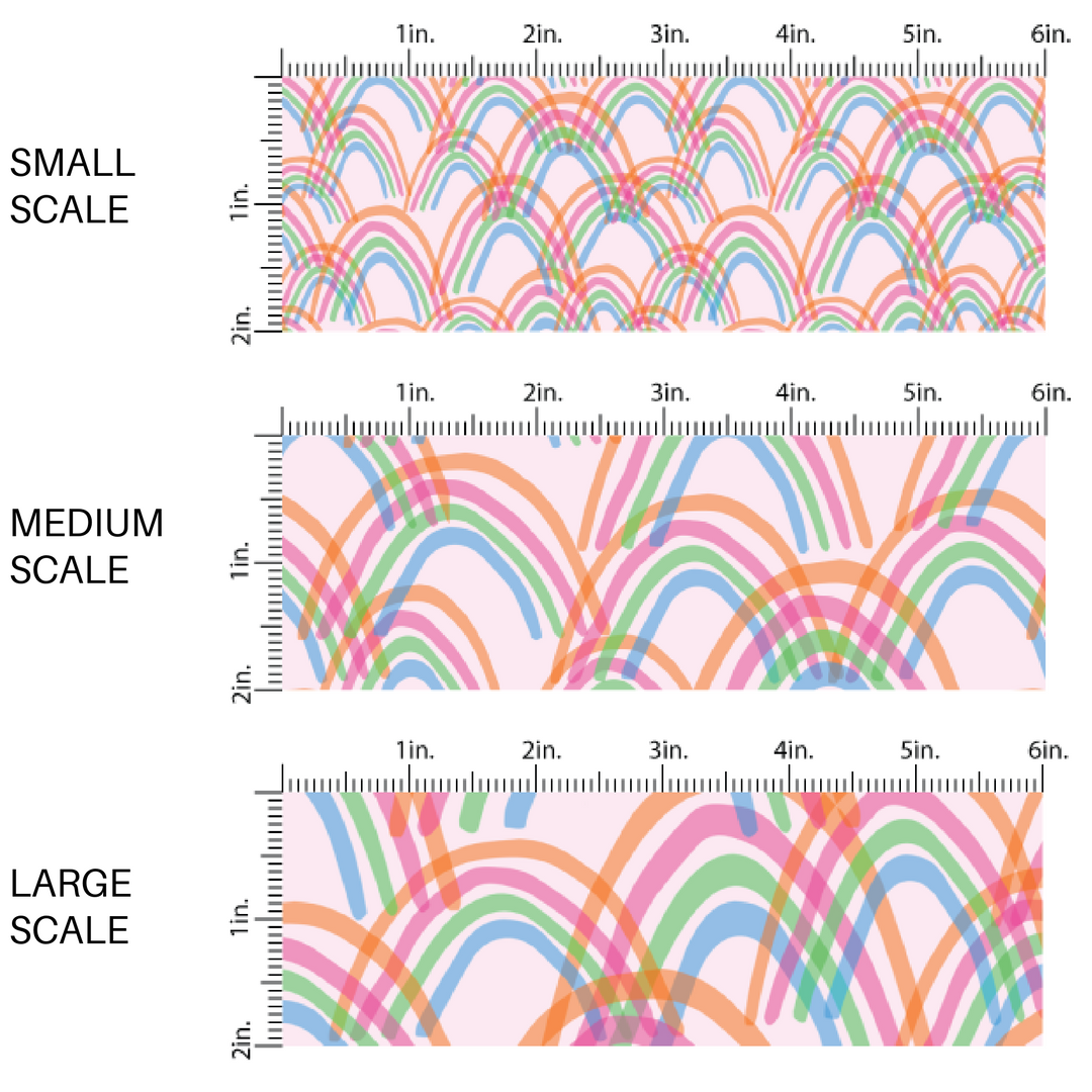Pastel Colored Rainbows on Light Pink Fabric by the Yard.