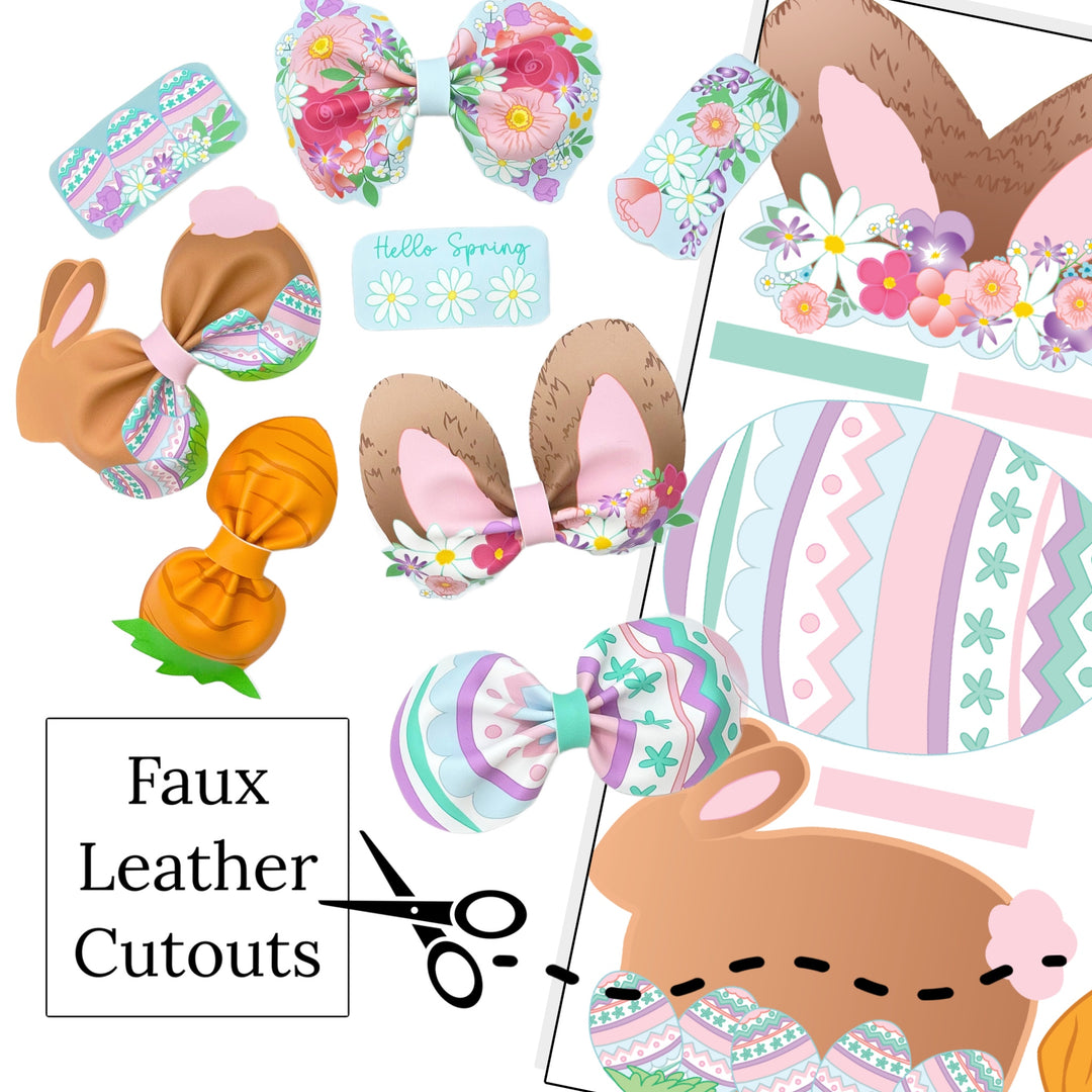 Pastel Spring Garden Faux Leather DIY Hair Bows & Craft Cutouts