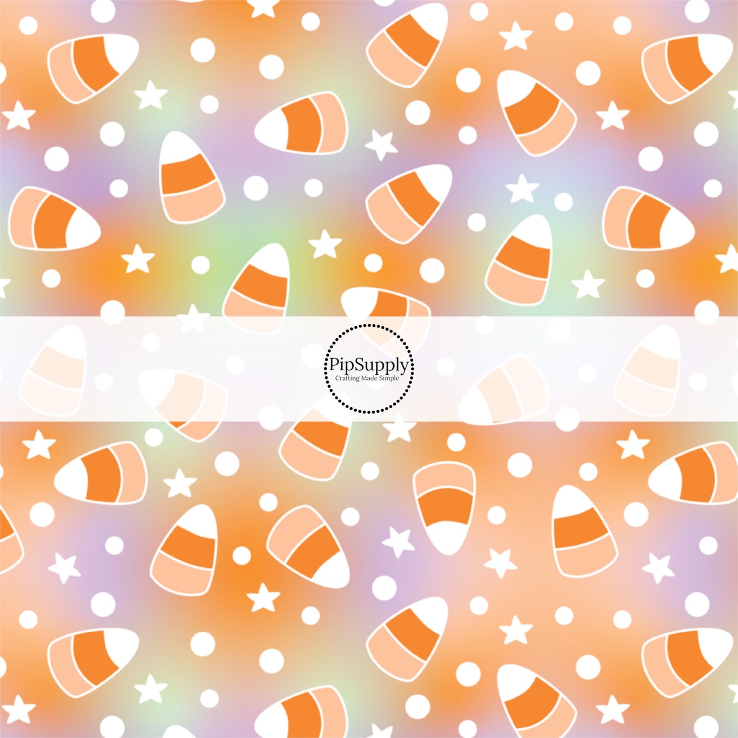 These Halloween themed pattern fabric by the yard features the following design elements: candy corn on pastel tie dye. This fun spooky themed fabric can be used for all your sewing and crafting needs!