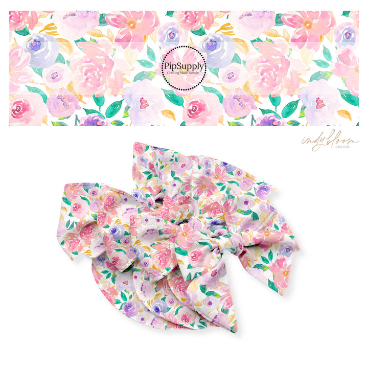 These summer and spring floral bow strips with beautiful leaves and flowers in the color of light pink, peach, light blush, orange, purple, and green are great for personal use or to sell.