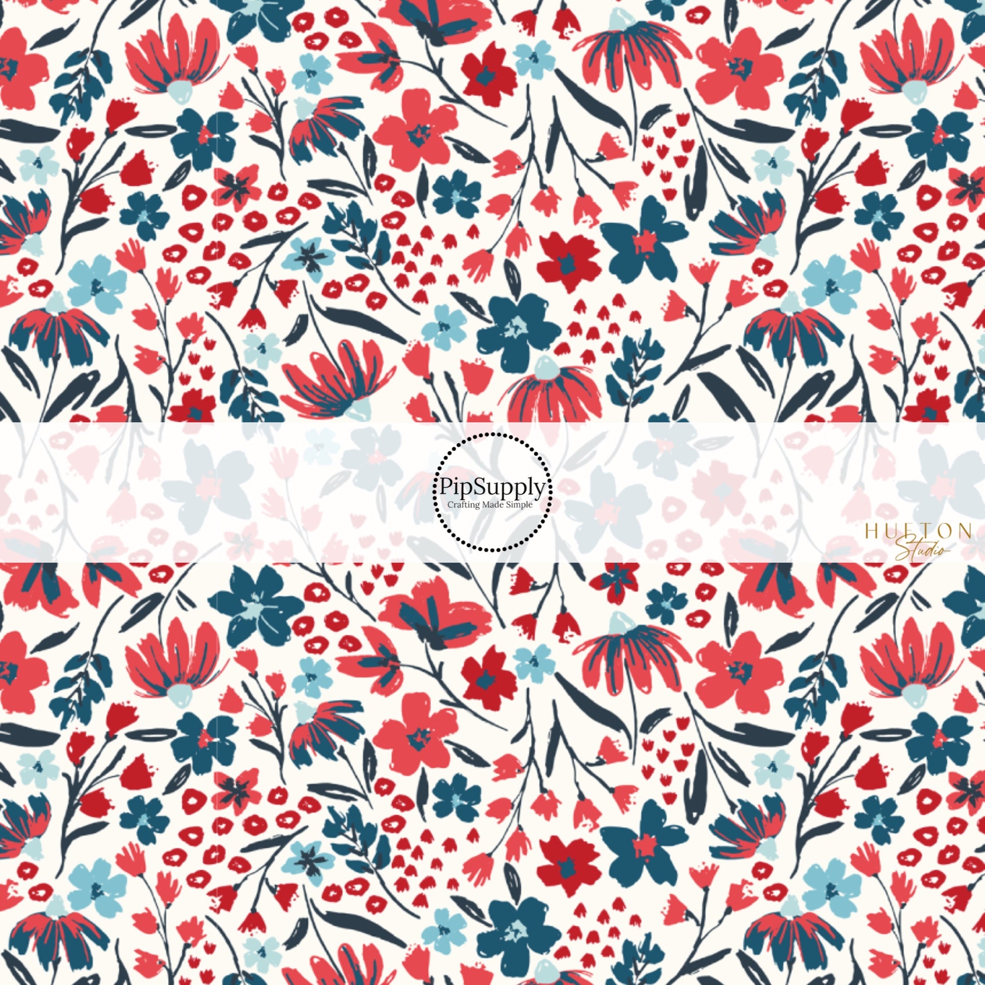 This 4th of July fabric by the yard features patriotic red and blue flowers on cream. This fun patriotic themed fabric can be used for all your sewing and crafting needs!