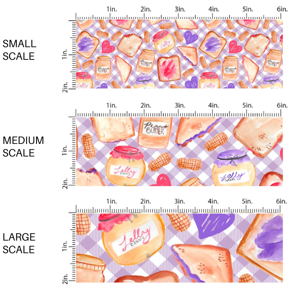 This scale chart of small scale, medium scale, and large scale of this summer fabric by the yard features fun picnic with PB & J sandwiches. This fun themed fabric can be used for all your sewing and crafting needs!