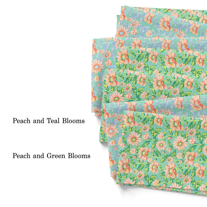 Peach and Green Blooms Fabric By The Yard