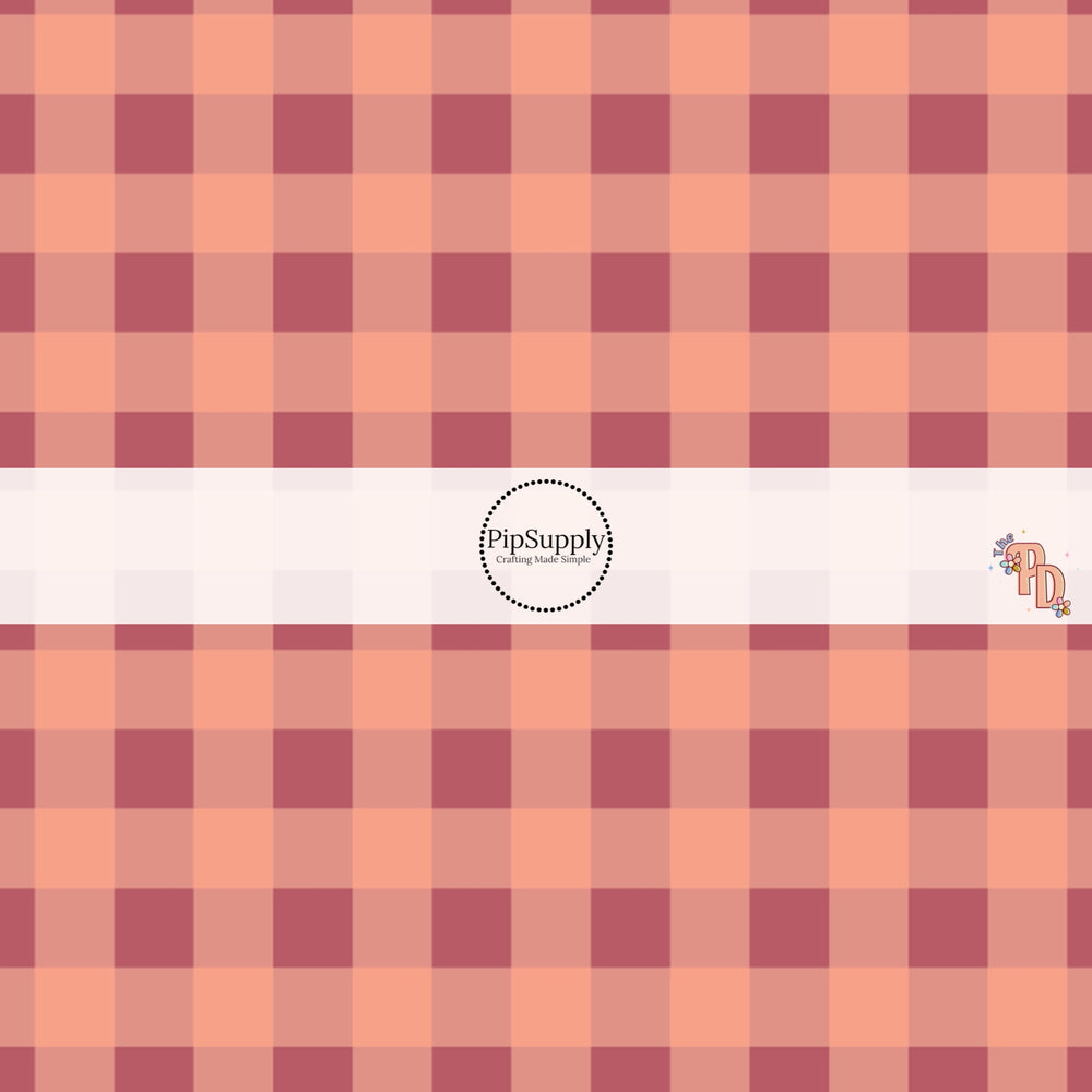 Peach tiles on mauve plaid hair bow strips