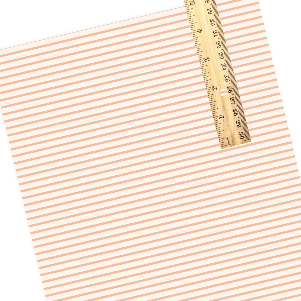 These summer faux leather sheets contain the following design elements: peach and cream stripes. Our CPSIA compliant faux leather sheets or rolls can be used for all types of crafting projects.