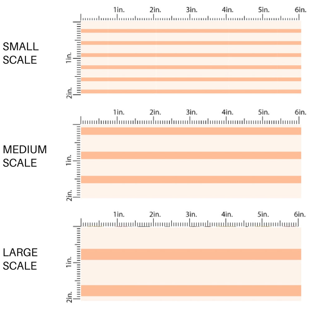 This scale chart of small scale, medium scale, and large scale of this summer fabric by the yard features cream and peach stripes. This fun summer themed fabric can be used for all your sewing and crafting needs!