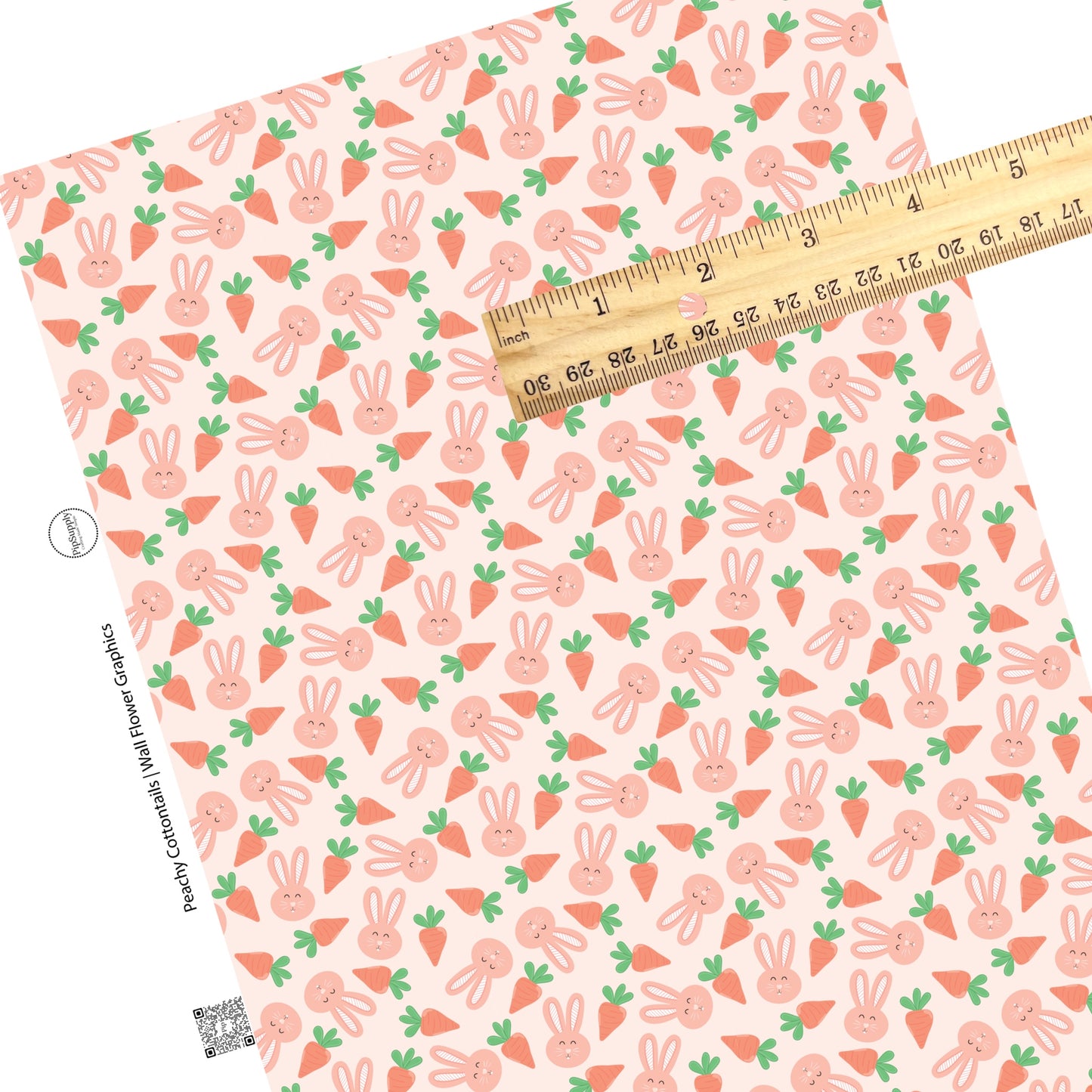 These spring pattern themed faux leather sheets contain the following design elements: bunnies surrounded by carrots on light peach. Our CPSIA compliant faux leather sheets or rolls can be used for all types of crafting projects.