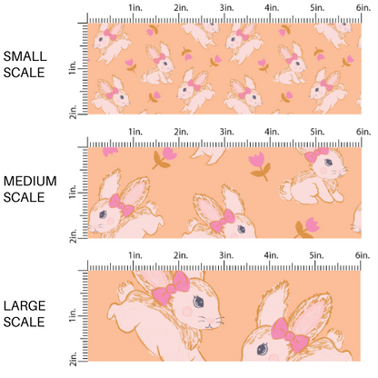 White Fuzzy Bunnies on Peach Colored Fabric by the Yard scaled image guide.