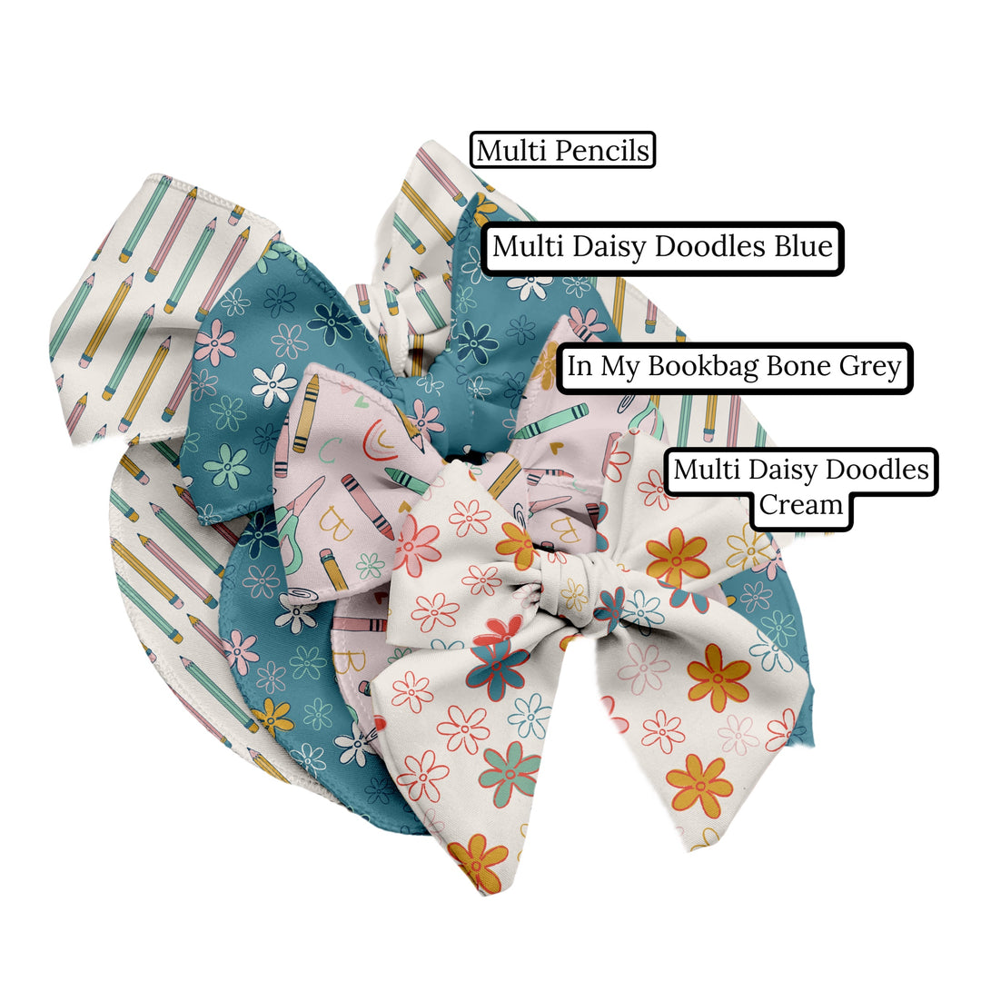 Multi Daisy Doodles Blue Hair Bow Strips