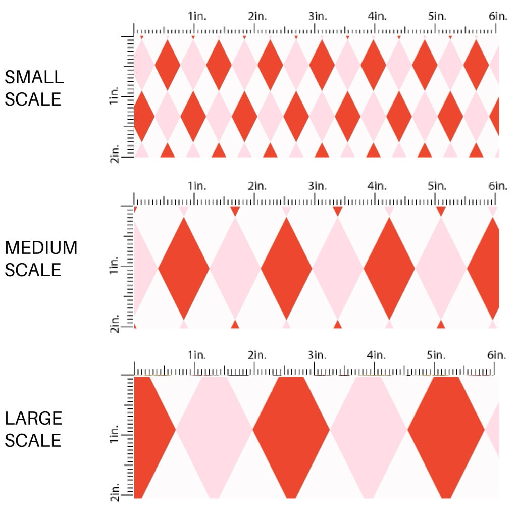 These winter themed pattern fabric by the yard features the following design elements: red and pink diamond pattern on cream. This fun themed fabric can be used for all your sewing and crafting needs!