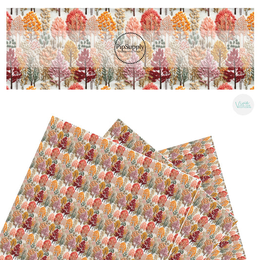 Pink and orange multi trees embroidered faux leather sheets