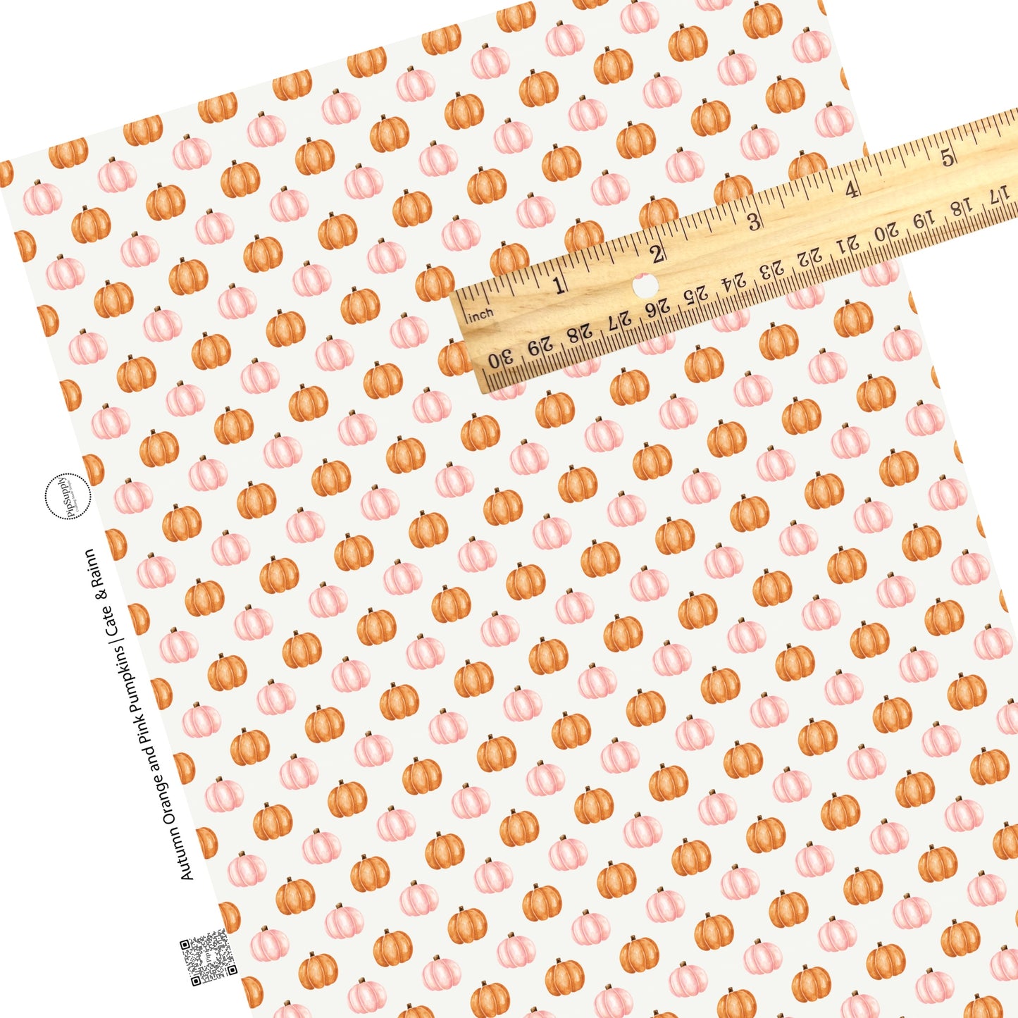These Halloween themed cream faux leather sheets contain the following design elements: orange and light pink pumpkins on ivory. Our CPSIA compliant faux leather sheets or rolls can be used for all types of crafting projects.