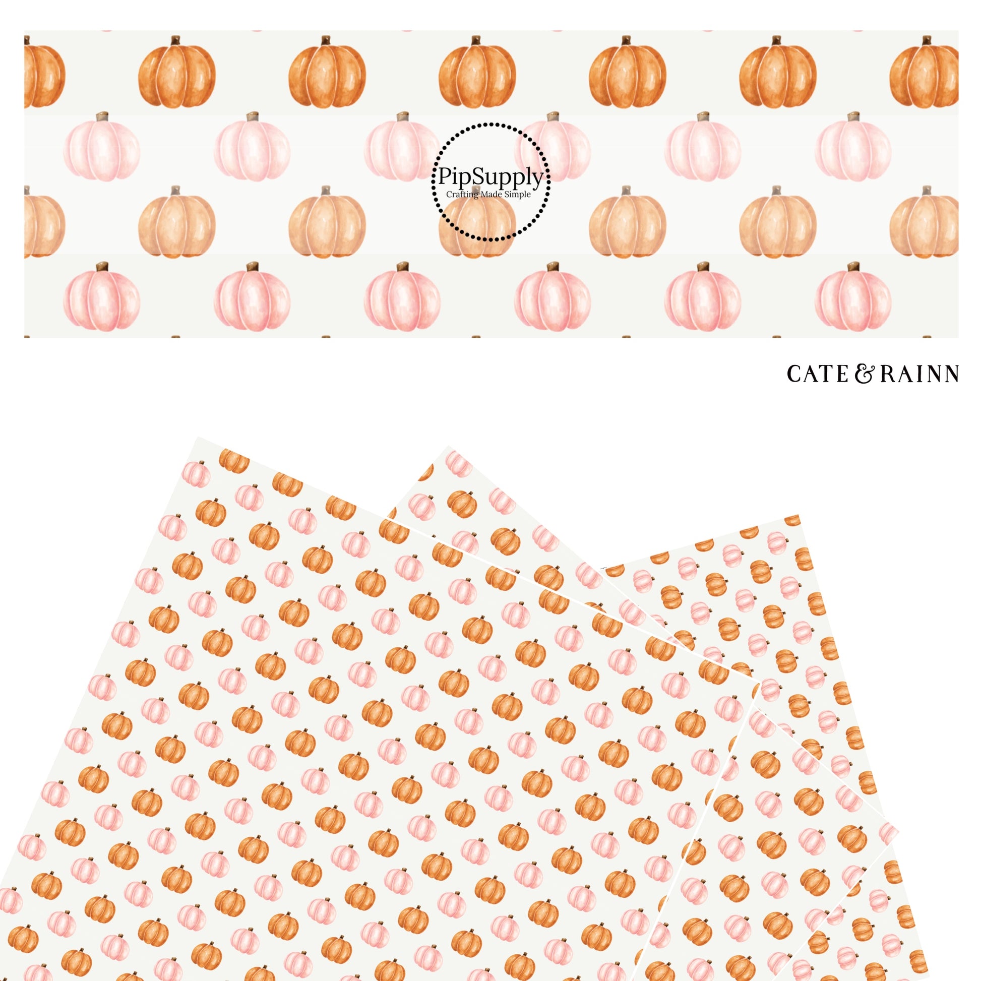 These Halloween themed cream faux leather sheets contain the following design elements: orange and light pink pumpkins on ivory. Our CPSIA compliant faux leather sheets or rolls can be used for all types of crafting projects.