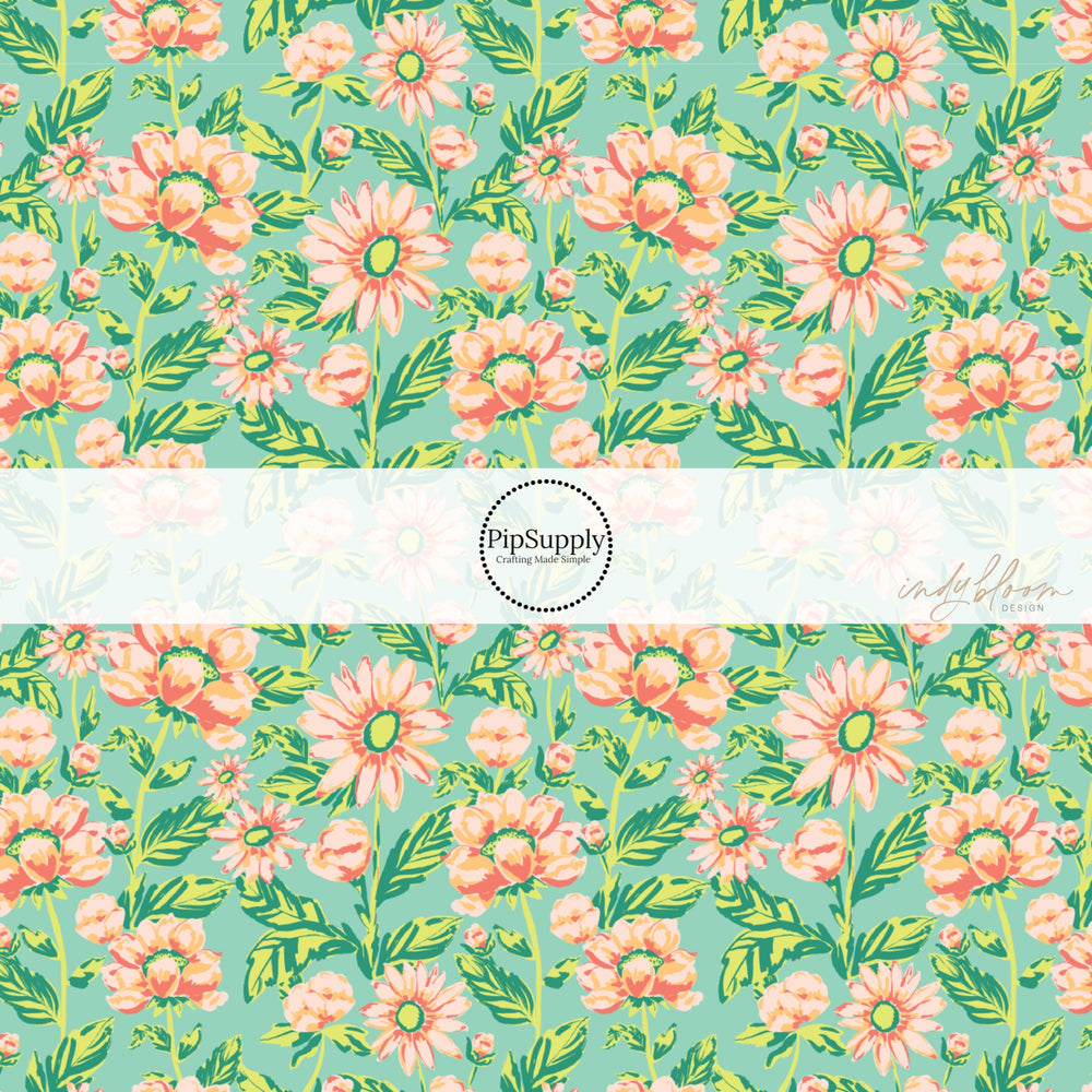 These summer and spring floral bow strips with beautiful leaves and flowers in the color of light pink, peach, and light green are great for personal use or to sell.