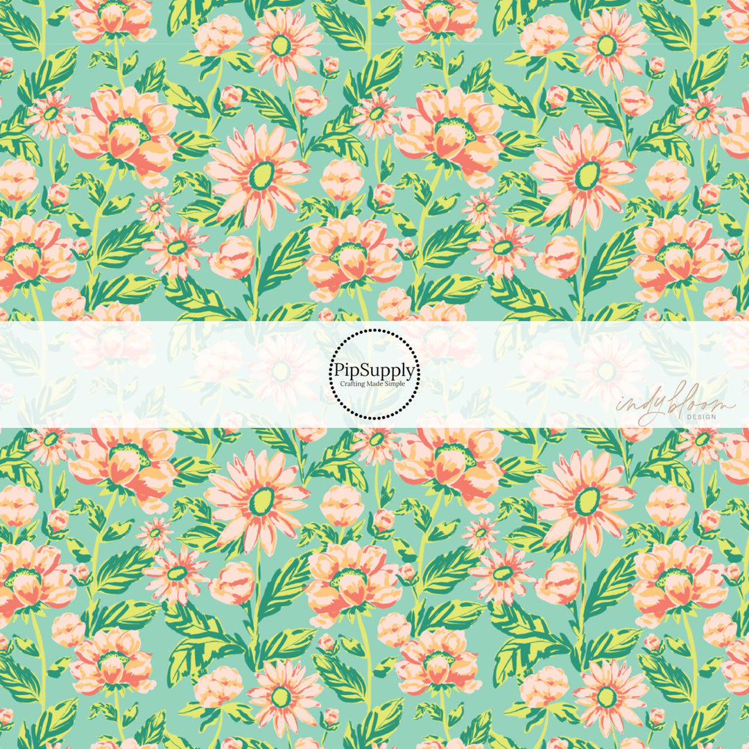 These summer and spring floral bow strips with beautiful leaves and flowers in the color of light pink, peach, and light green are great for personal use or to sell.