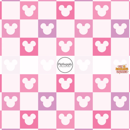 Lilac Purple and Pink Mouse Checkered Fabric by the Yard.