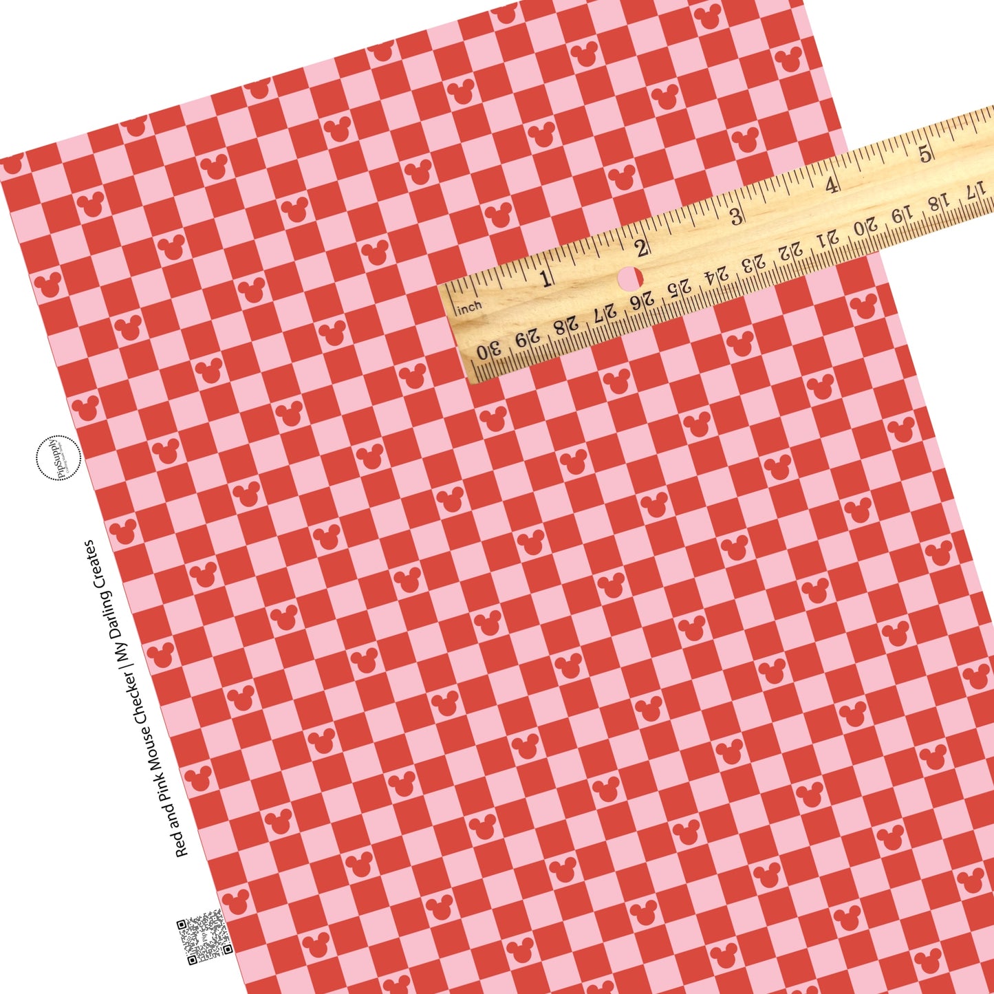 Red checker with pink tiles and red mouse heads faux leather sheets