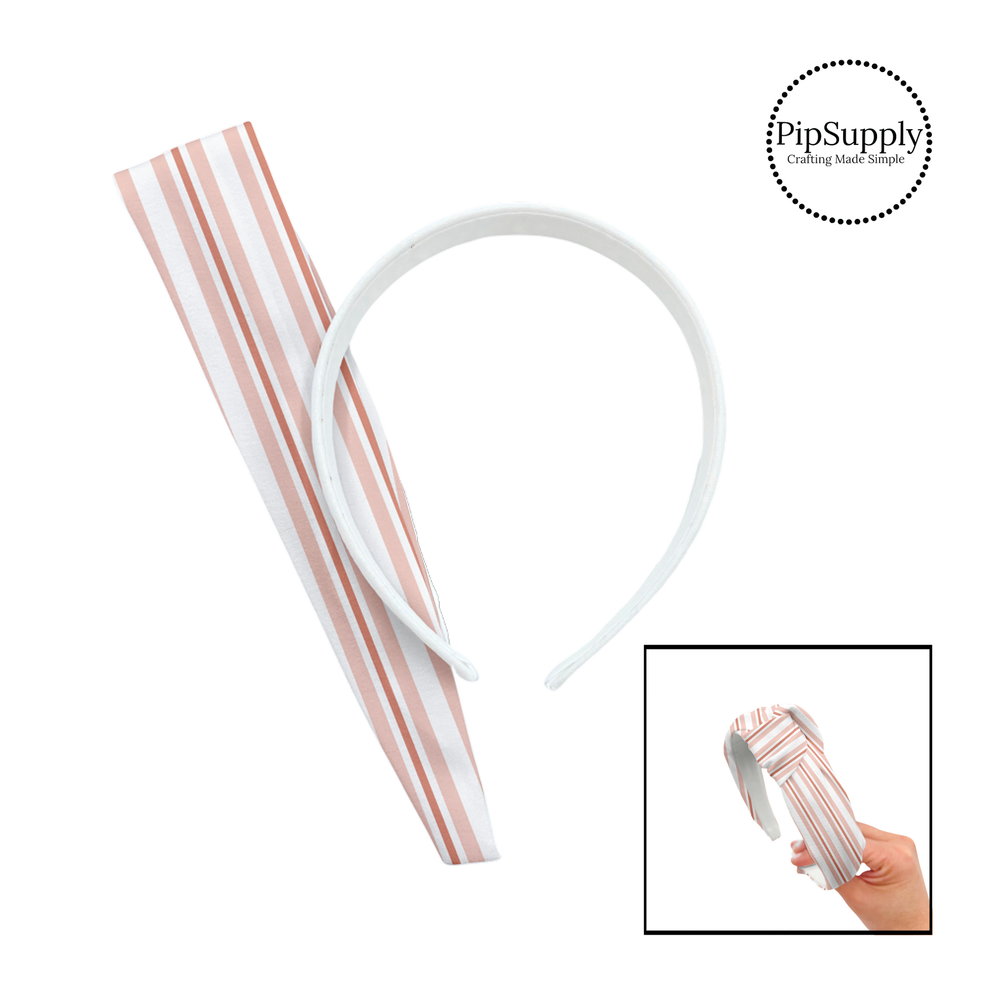 White, pink, and nude stripes knotted headband kit