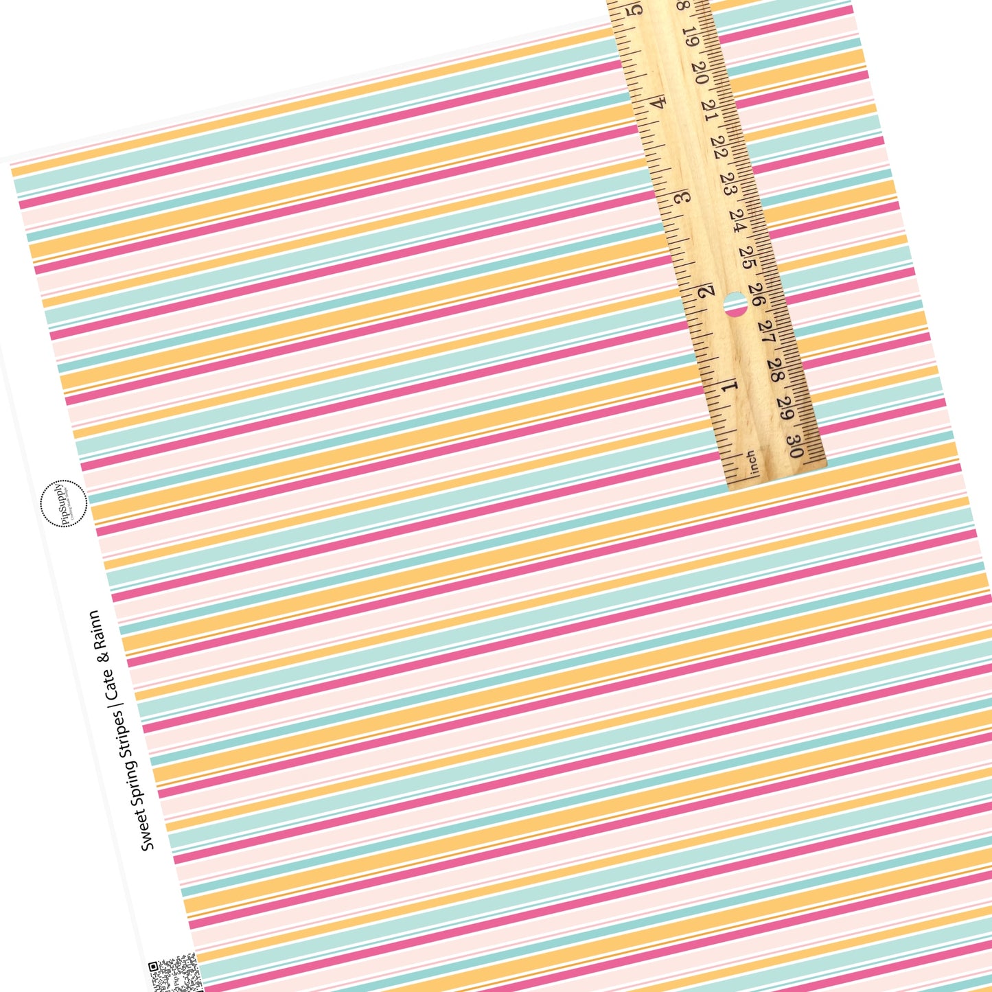 These stripe themed blue, orange, and pink faux leather sheets contain the following design elements: white, light pink, pink, orange, and blue stripes. Our CPSIA compliant faux leather sheets or rolls can be used for all types of crafting projects. 