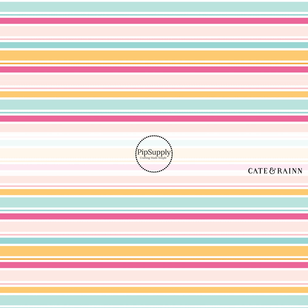 These stripe themed blue no sew bow strips can be easily tied and attached to a clip for a finished hair bow. These fun summer stripe themed bow strips features white, pink, light pink, orange, and blue stripes are great for personal use or to sell.