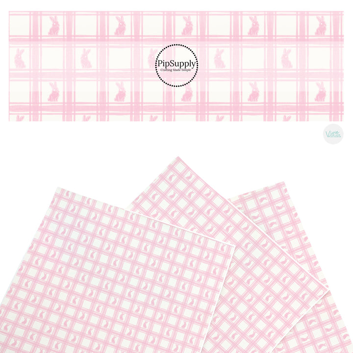 These Easter themed faux leather sheets contain the following design elements: pink bunnies on a light pink gingham pattern. Our CPSIA compliant faux leather sheets or rolls can be used for all types of crafting projects.