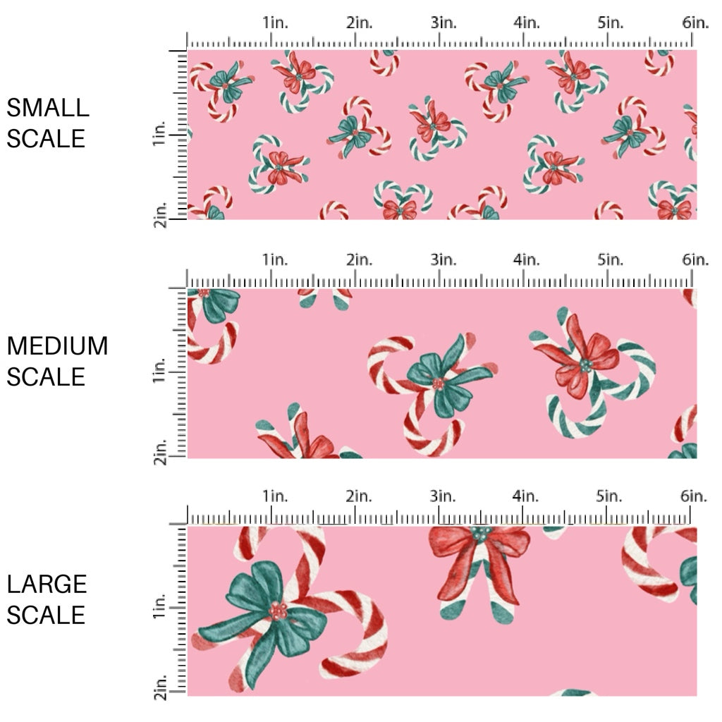 These winter themed pattern fabric by the yard features the following design elements: candy canes on pink. This fun themed fabric can be used for all your sewing and crafting needs!