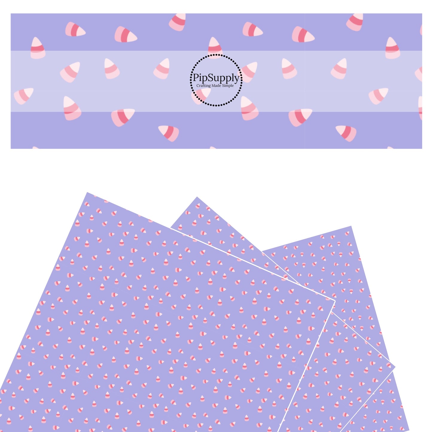 Pink multi candy corns on lavender faux leather sheets