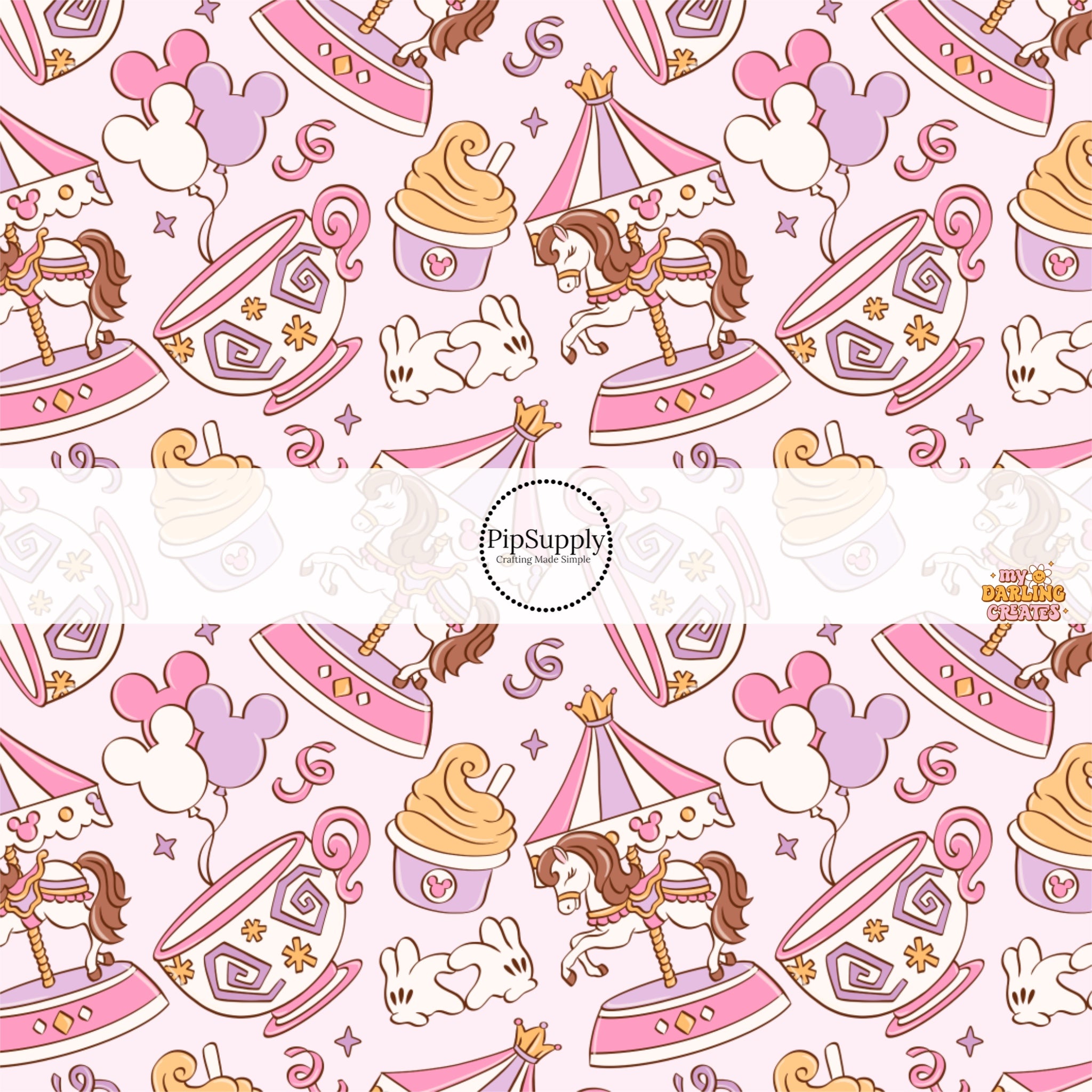 Magical Park Days Pattern Fabric By the Yard - Pink Carousel Fabric By ...